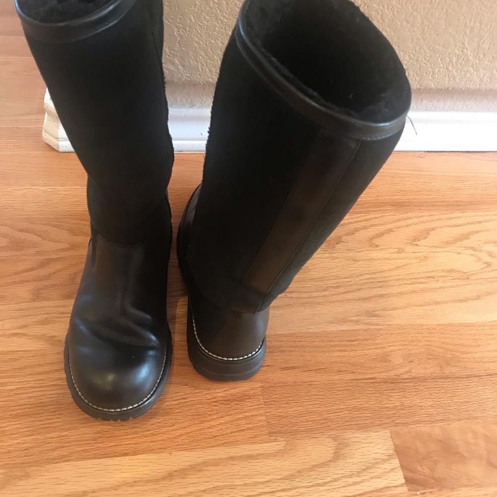 Black size 7 leather UGG boots